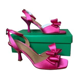 J. Renee Heels Sz 10 Nishia Fuchsia Satin Bow Ankle Strap Sandals Square Toe